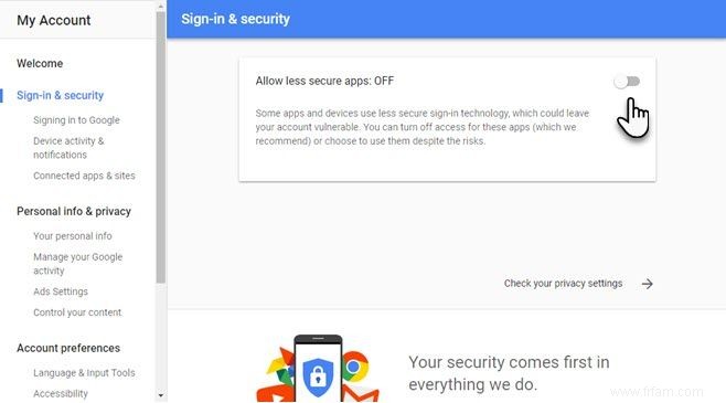 Que faire lorsque Google empêche l accès de connexion aux applications tierces 