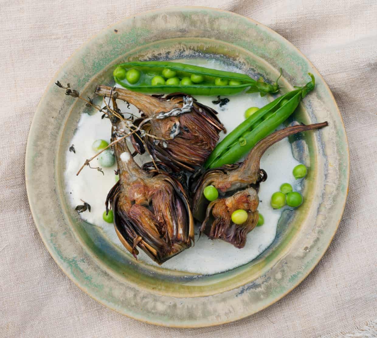 Calmars et tomates de Nigel Slater, et recettes d artichauts, de pois et de caillé de chèvre 