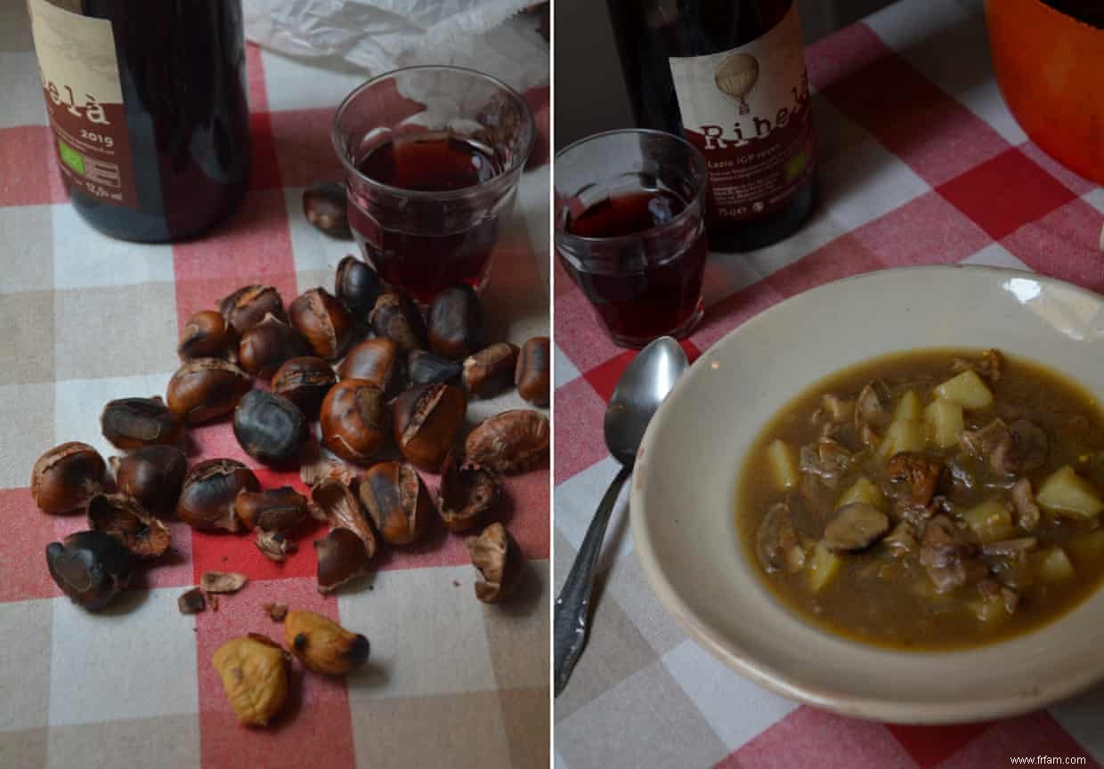 La recette de Rachel Roddy pour la soupe aux châtaignes, champignons et pommes de terre 