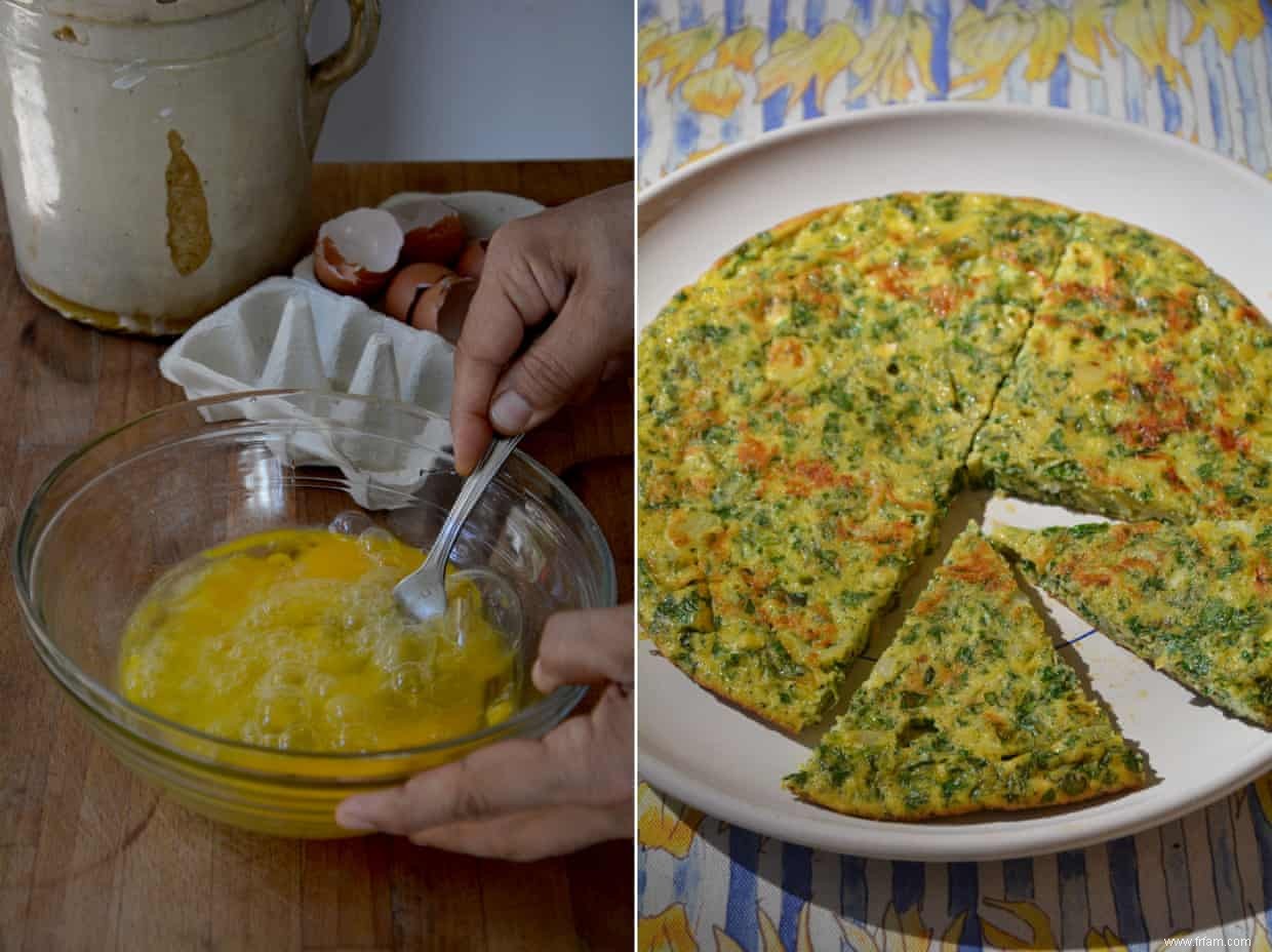 La recette de Rachel Roddy pour la frittata aux herbes, ciboule et pecorino 