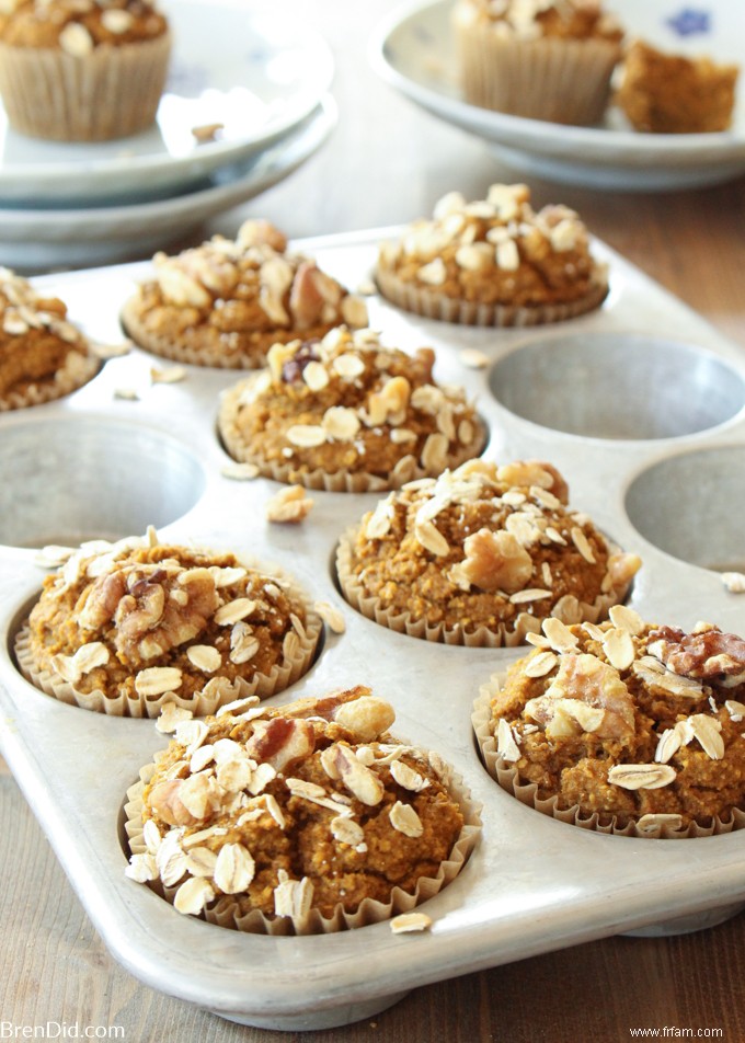 Recette de muffins sains à la citrouille sans farine, sans sucre, sans huile et sans produits laitiers 