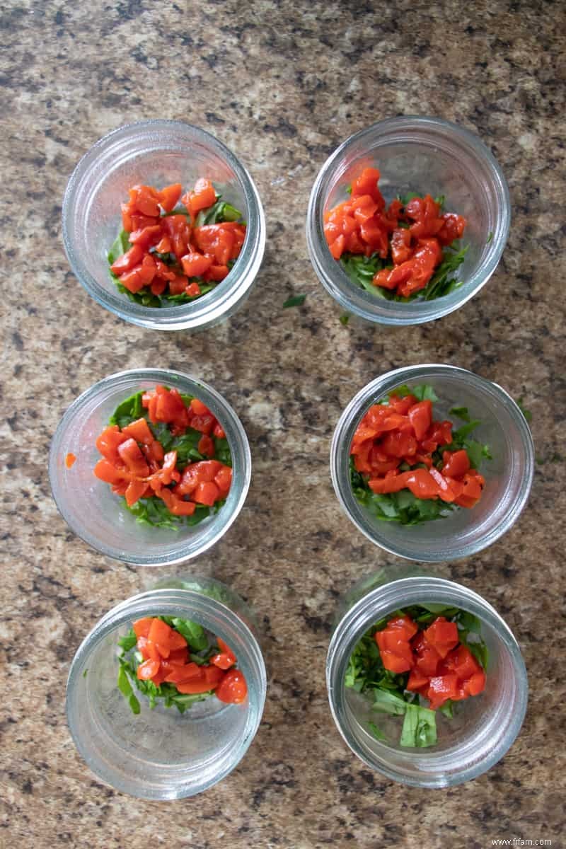 Bouchées sous vide aux poivrons rouges rôtis et au blanc d œuf 